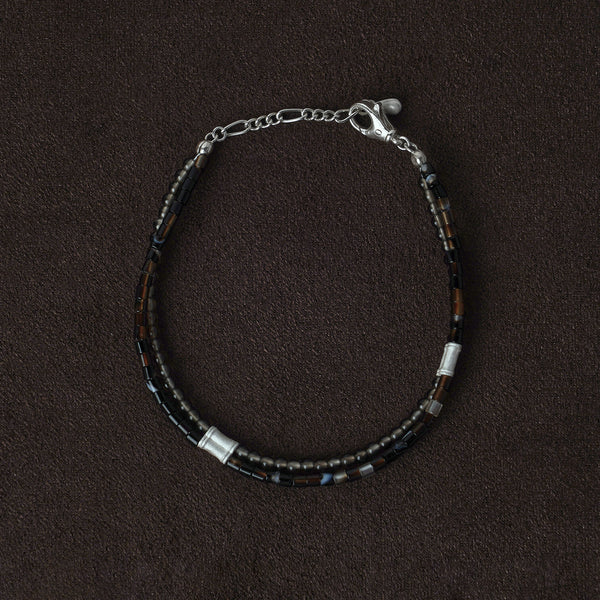 OLIO E ACETO Smoky Quartz and Agate Double Dangle Bracelet OLIO-OA13A17-ZY Brown/Silver